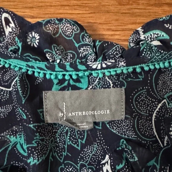 Anthropologie Teal and Navy Patterned chiffon Top XL - Picture 2 of 7